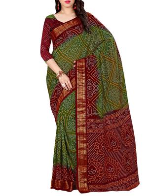 Zari contrast border bandhani saree with blouse - 15433799 - Standard Image - 1