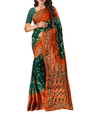 Silver Zari Pallu bandhani saree with blouse - 15433808 - Standard Image - 1