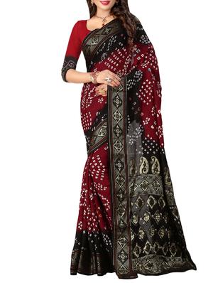 Silver Zari Pallu bandhani saree with blouse - 15433809 - Standard Image - 1