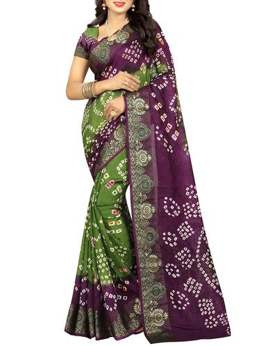 Zari contrast border bandhani saree with blouse - 15433830 - Very Small Image - 1