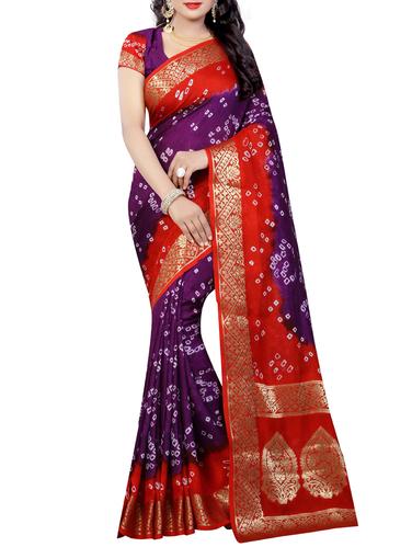 Silver Zari Pallu bandhani saree with blouse - 15433842 - Very Small Image - 1