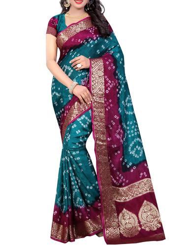 Silver Zari Pallu bandhani saree with blouse - 15433844 - Very Small Image - 1