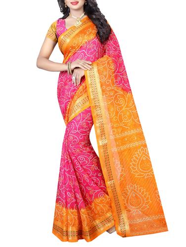Zari contrast border bandhani saree with blouse - 15433845 - Very Small Image - 1
