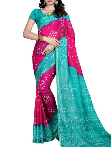 Contrast bordered bandhani saree with blouse - 15433866 - Very Small Image - 1