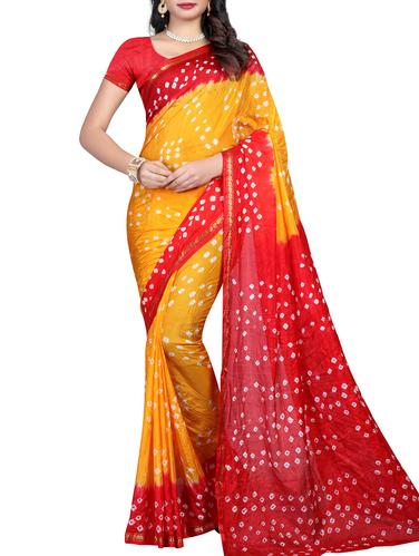 Contrast bordered bandhani saree with blouse - 15433873 - Very Small Image - 1