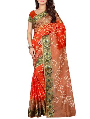 Zari contrast border bandhani saree with blouse - 15433881 - Standard Image - 1