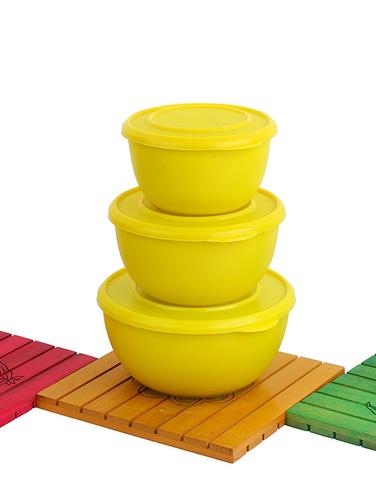 Micro Stainless Steel Plastic Coated Bowls Set (Yellow, Pack of 3) - 15433941 - Very Small Image - 1
