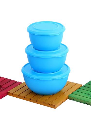 Micro Stainless Steel Plastic Coated Bowls Set (Blue, Pack of 3) - 15433943 - Very Small Image - 1