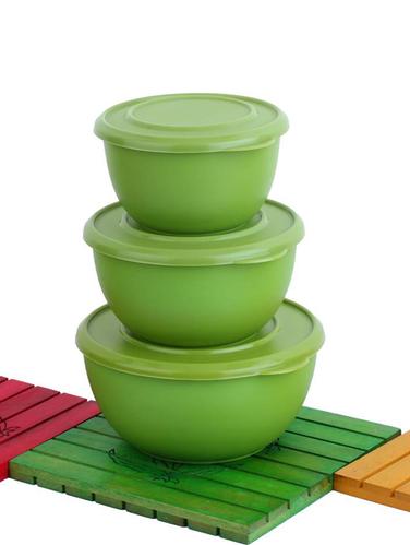 Micro Stainless Steel Plastic Coated Bowls Set (Green, Pack of 3) - 15433944 - Very Small Image - 1