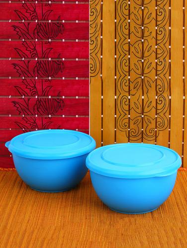 Micro Stainless Steel Plastic Coated Bowls Set (Blue, Pack of 2) - 15433947 - Very Small Image - 1