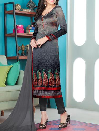 Printed unstitched straight pant suit - 15434165 - Very Small Image - 1