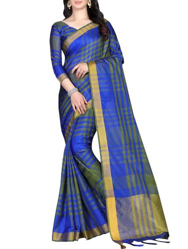 Checkered woven saree with blouse - 15434246 - Very Small Image - 1