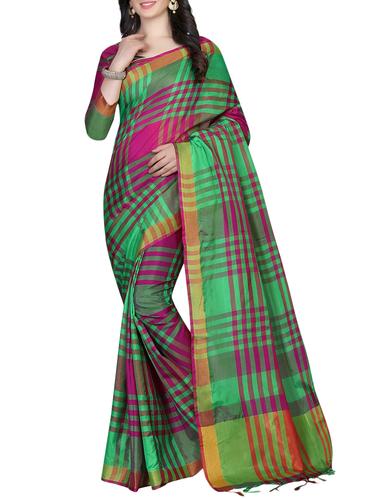 Checkered woven saree with blouse - 15434248 - Very Small Image - 1