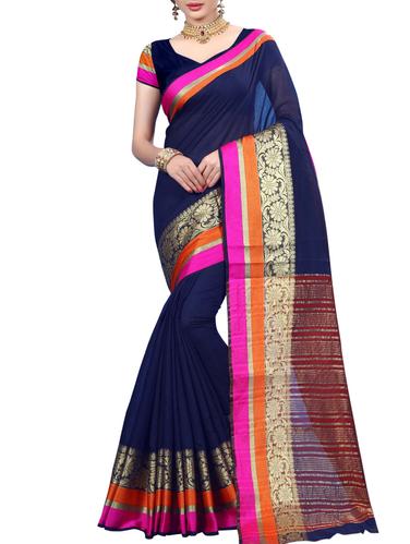 floral zari border woven saree with blouse - 15434311 - Very Small Image - 1
