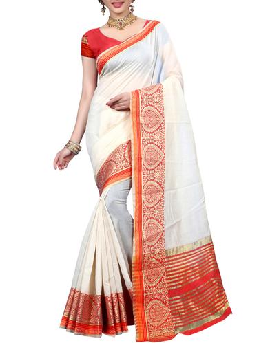 zari contrast border woven saree with blouse - 15434312 - Very Small Image - 1