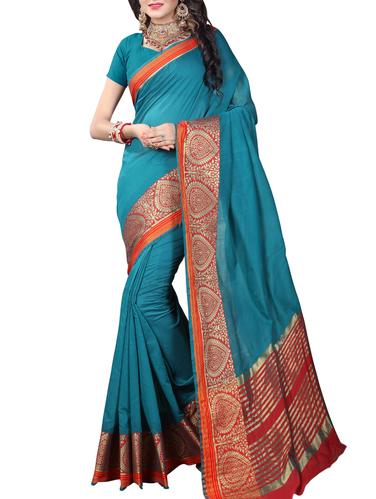 zari contrast border woven saree with blouse - 15434322 - Very Small Image - 1