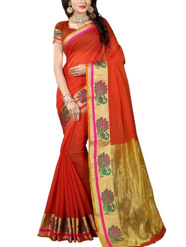 gold conversational border woven saree with blouse - 15434327 - Very Small Image - 1