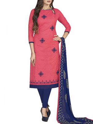 Embroidered semi-stitched churidaar suit - 15434351 - Standard Image - 1