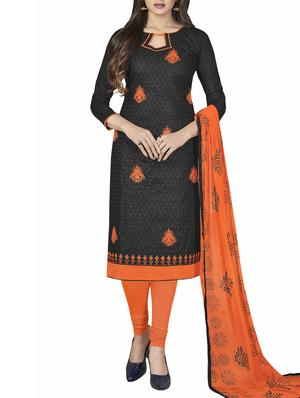 Embroidered semi-stitched churidaar suit - 15434352 - Standard Image - 1