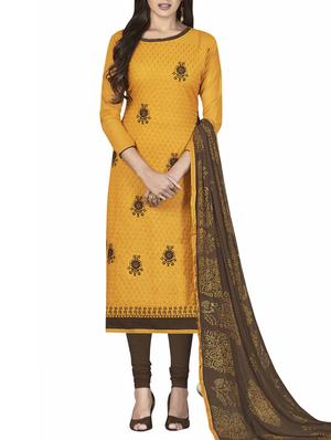 Embroidered semi-stitched churidaar suit - 15434361 - Standard Image - 1