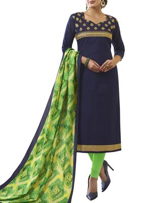 Embroidered semi-stitched churidaar suit - 15434370 - Standard Image - 1