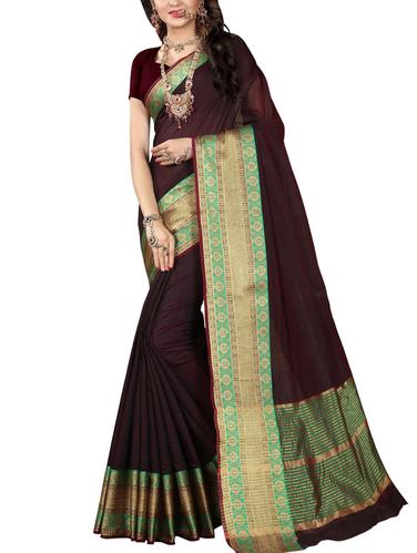 gold zari border woven saree with blouse - 15434382 - Very Small Image - 1