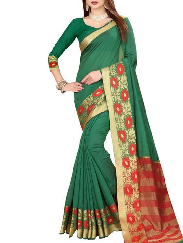 zari floral border woven saree with blouse - 15434383 - Very Small Image - 1