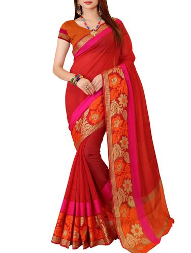 floral zari border woven saree with blouse - 15434390 - Very Small Image - 1