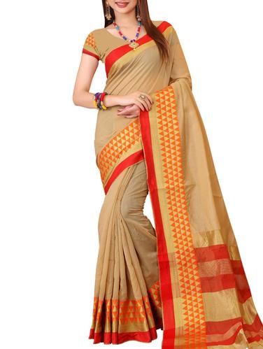 geometrical zari border woven saree with blouse - 15434391 - Very Small Image - 1