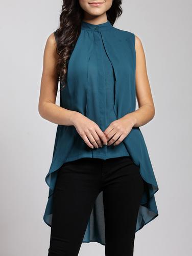 concealed placket layered high-low tunic - 15434396 - Very Small Image - 1