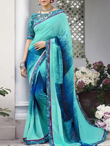 Abstract printed saree with blouse - 15434465 - Very Small Image - 1