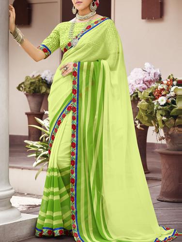 striped bordered saree with blouse - 15434466 - Very Small Image - 1
