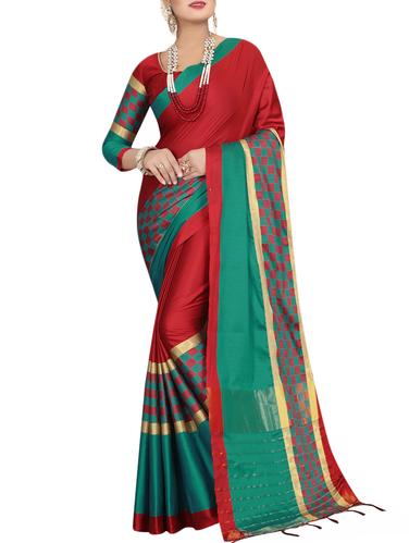 Contrast bordered saree with blouse - 15434525 - Very Small Image - 1