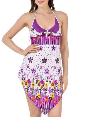 asymmetric hem tie-up back short nighty - 15434594 - Standard Image - 1