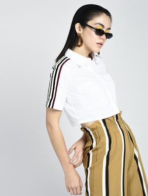 taping detail crop shirt - 15434665 - Standard Image - 1
