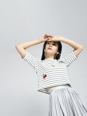 Striped graphic patch boxy tee - 15434668 - Standard Image - 1