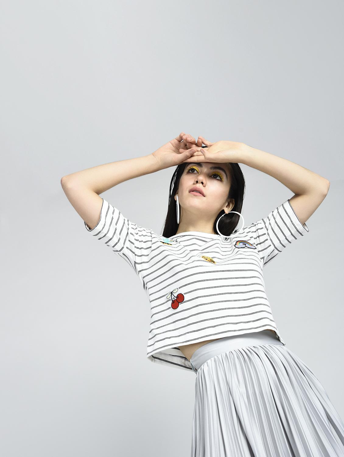 striped graphic patch boxy tee - 15434668 - Zoom Image - 1