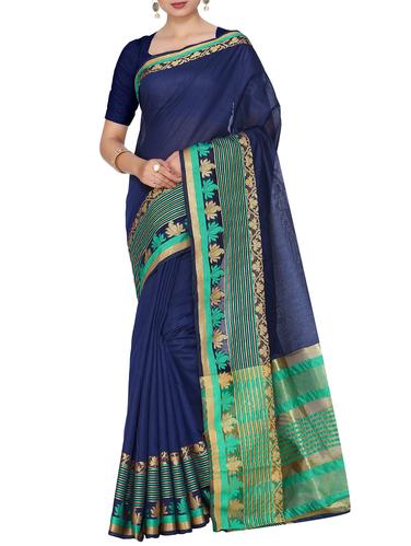 Contrast bordered saree with blouse - 15434682 - Very Small Image - 1