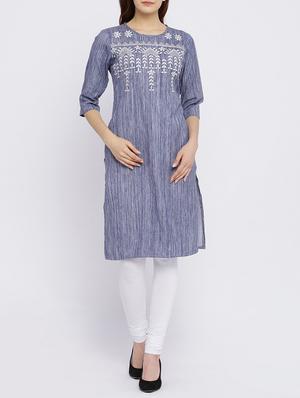 straight embroidered kurta - 15434802 - Standard Image - 1
