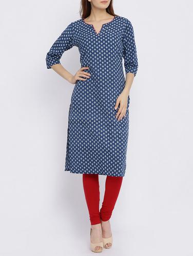 Straight Indigo Printed Kurta - 15434816 - Very Small Image - 1