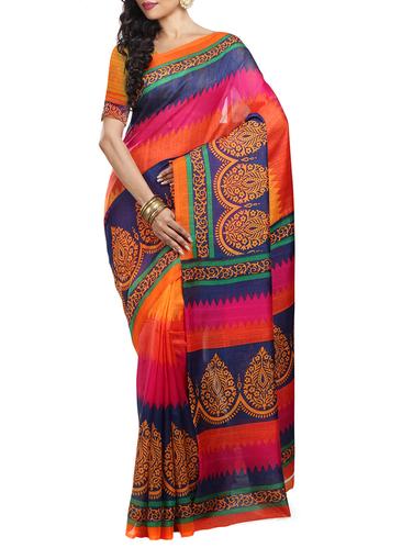 chevron art silk printed saree with blouse - 15434828 - Very Small Image - 1
