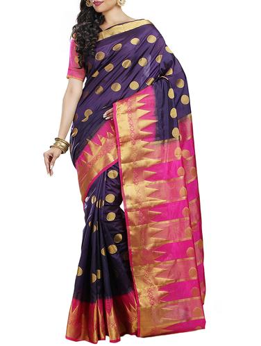 contrast zari border kanjivaram saree with blouse - 15434832 - Very Small Image - 1
