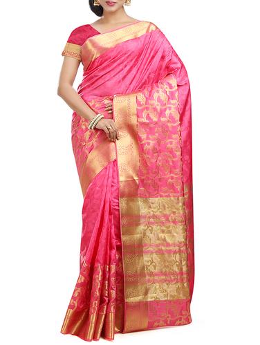 gold zari pink kanjivaram saree with blouse - 15434841 - Very Small Image - 1