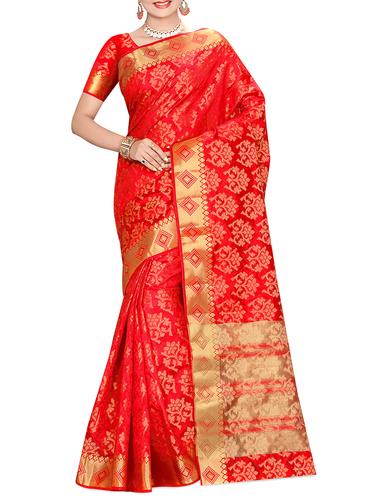 zari floral border red kanjivaram saree with blouse - 15434854 - Very Small Image - 1