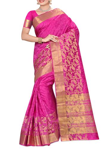 zari border pink kanjivaram saree with blouse - 15434859 - Very Small Image - 1