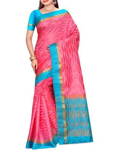 contrast border jacquard kanjivaram saree with blouse - 15434867 - Very Small Image - 1