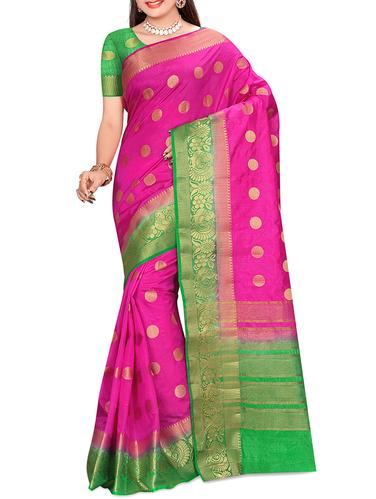polka dots zari kanjivaram saree with blouse - 15434869 - Very Small Image - 1