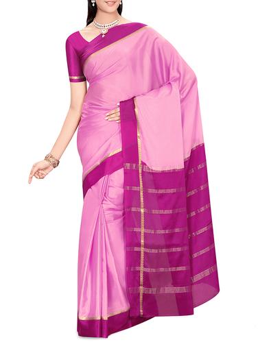 contrast border pink mysore silk saree with blouse - 15434891 - Very Small Image - 1