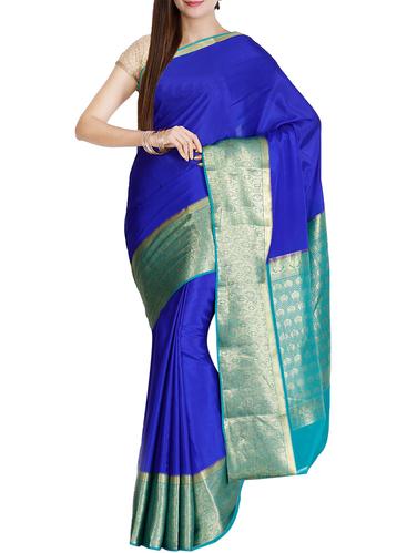contrast zari border kanjivaram saree with blouse - 15434912 - Very Small Image - 1