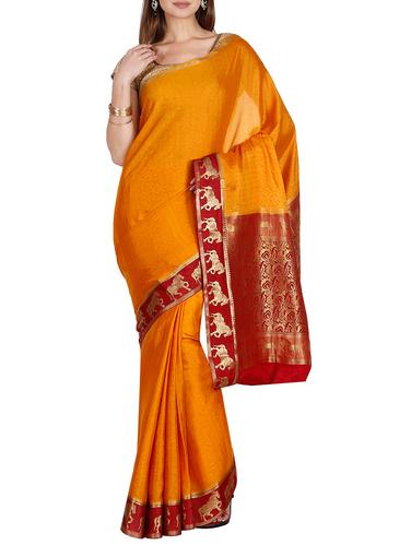 contrast border zari kanjivaram saree with blouse - 15434918 - Very Small Image - 1